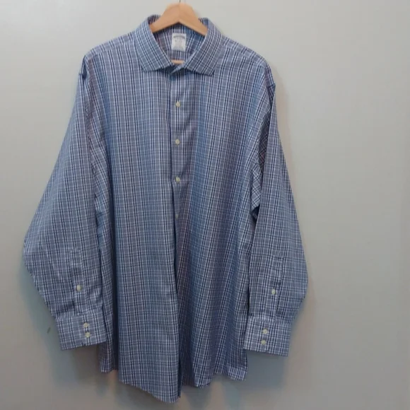 Brooks Brothers Regent Fit Blue/White Glen Check Plaid Shirt 18 - 35 - Picture 2 of 9
